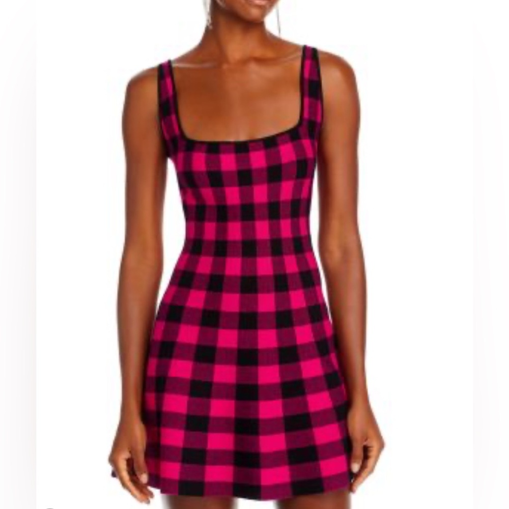 Aqua Pink and Black Plaid Fit and Flare Mini Dress, size small